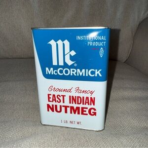 Vintage McCormick Schilling Spices Full Nutmeg Tin Institutional Size Sealed